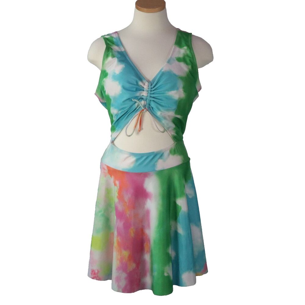 Swim Dress MULTI COLOR Esprlia 1 Piece Front Cutout Size 3XL Padded Strappy Back